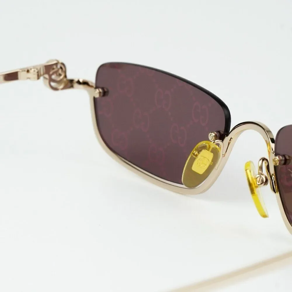 NEW Gucci GG1278S 005 Gold Violet Treatment Monogram Rectangle Unisex Sunglasses